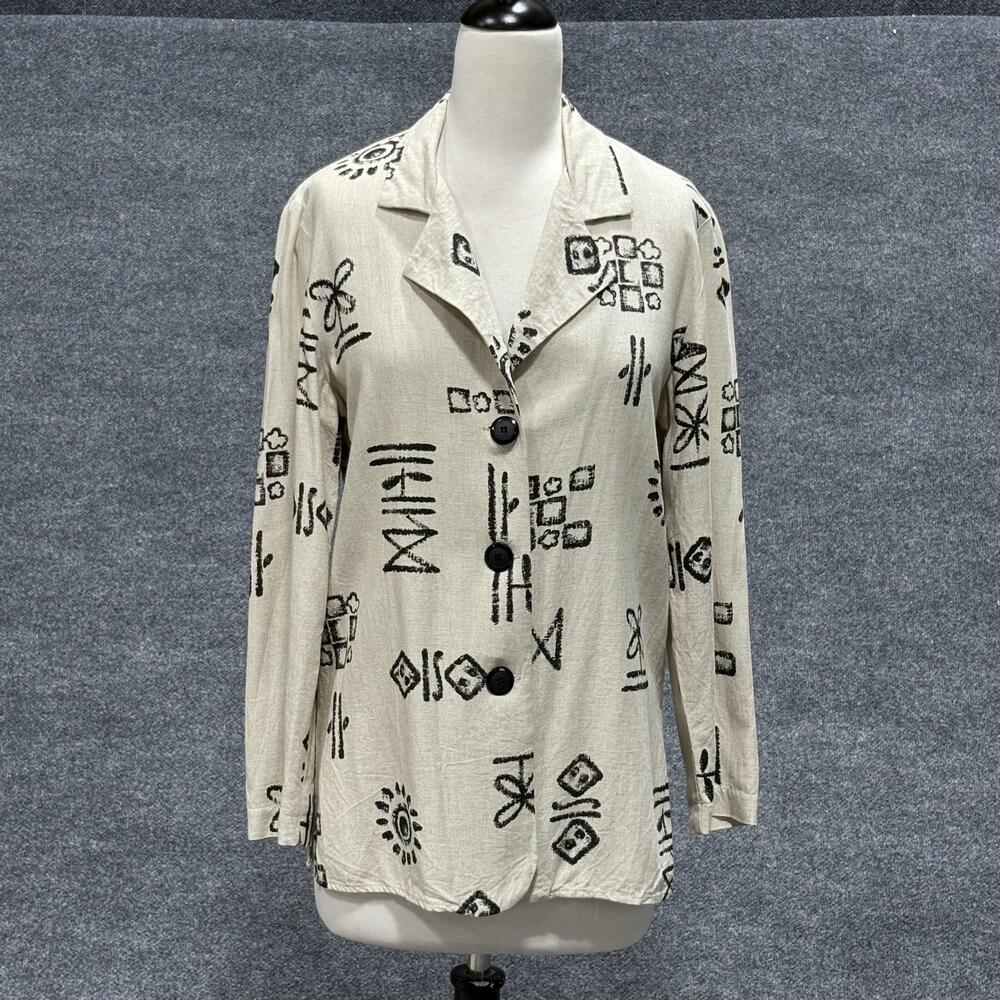 Vintage Michael Taylor Womens Small Shirt Linen Blouse Jacket Abstract 80s USA